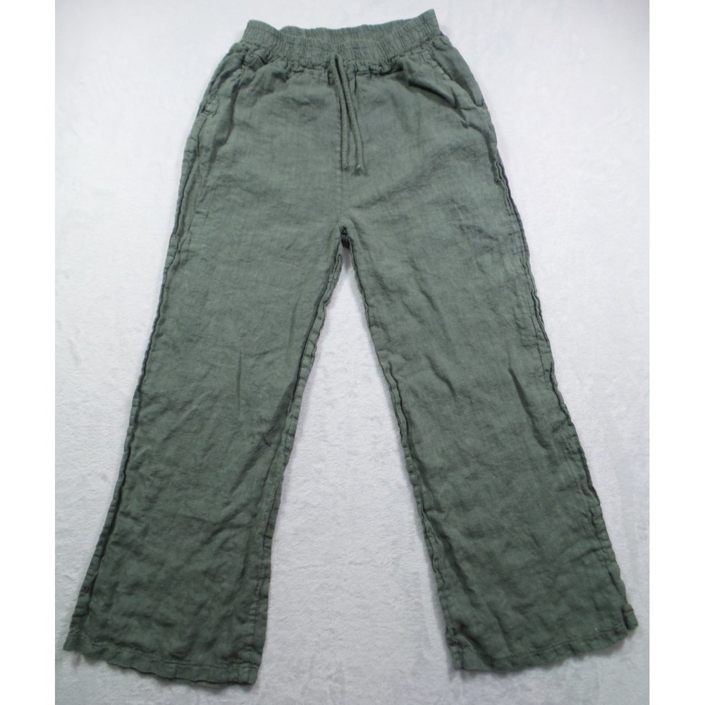 Milio Milano Pants Womens Size Small Green Wide Leg High Rise 100% Linen Italy